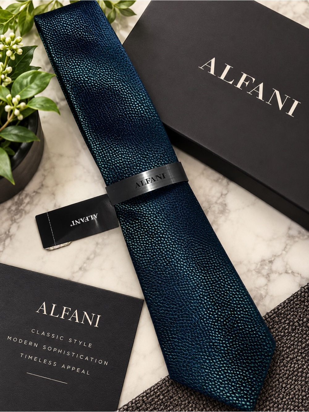 ✨ NWT Alfani Men’s Textured Tie – Navy/Green ✨